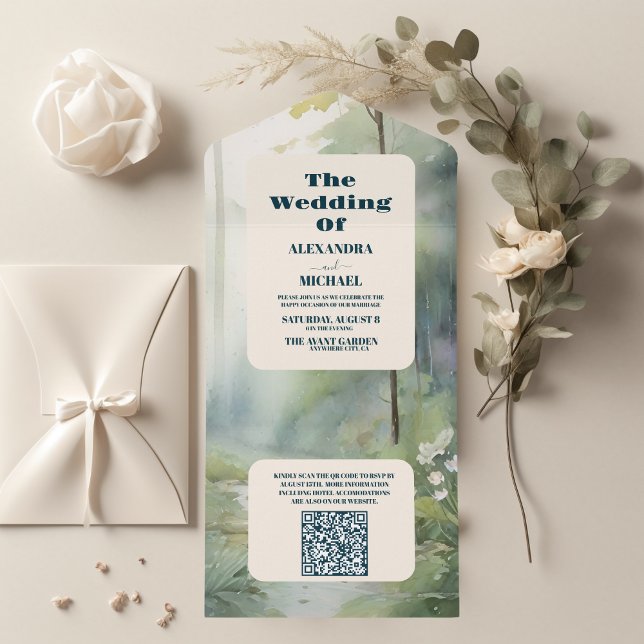 Código QR Casamento Russo Elegante Floresta de Mon (Criador carregado)