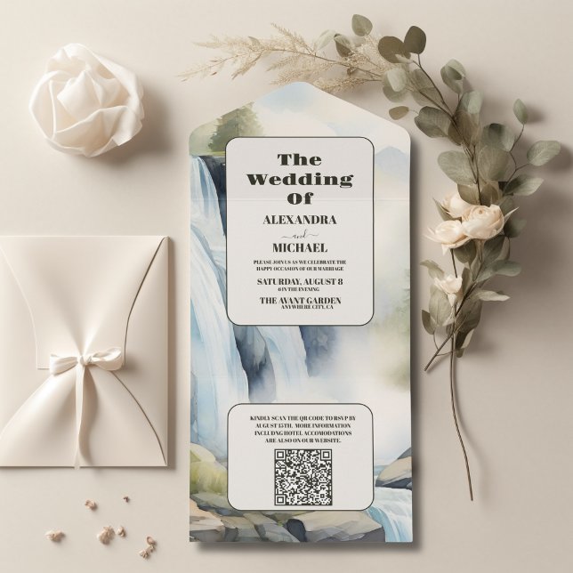 Código QR Casamento Rustic Mountain Waterfall Boho (Criador carregado)