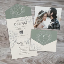 Código QR Casamento Verde Sálvia Elegante