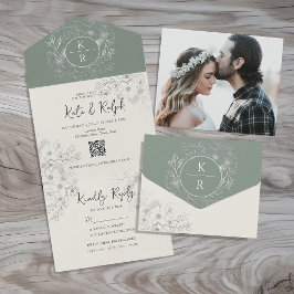 Código QR Casamento Verde Sálvia Elegante