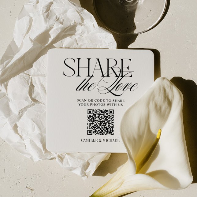 Código QR Compartilhe o Amor - Porta-Copos de Casa (Share the Love QR Code Wedding Coaster)