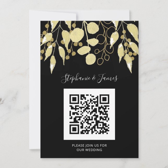 Código QR Convite para Casamento de Folhagem Doura (Frente)