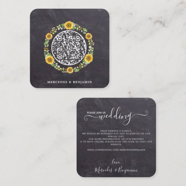 Código QR Convite para Casamento simples de girass (Frente/Verso)