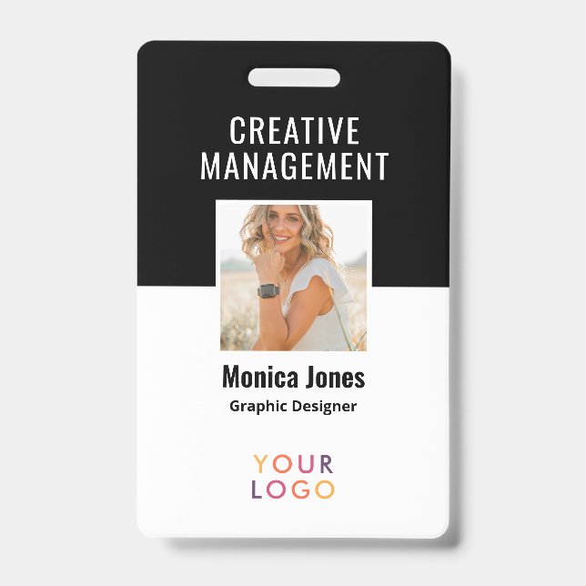 Código QR Crachá de Foto Preto do Funcionário (Frente)