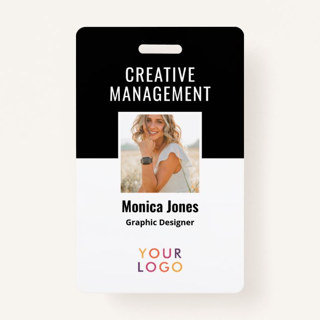 Código QR Crachá de Foto Preto do Funcionário (Frente)