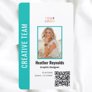 Código QR Crachá Turquoise de Fotos do Funcionário