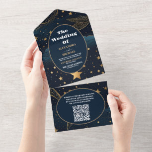 Código QR Crescente Lunar Celestial Bodas de Ouro