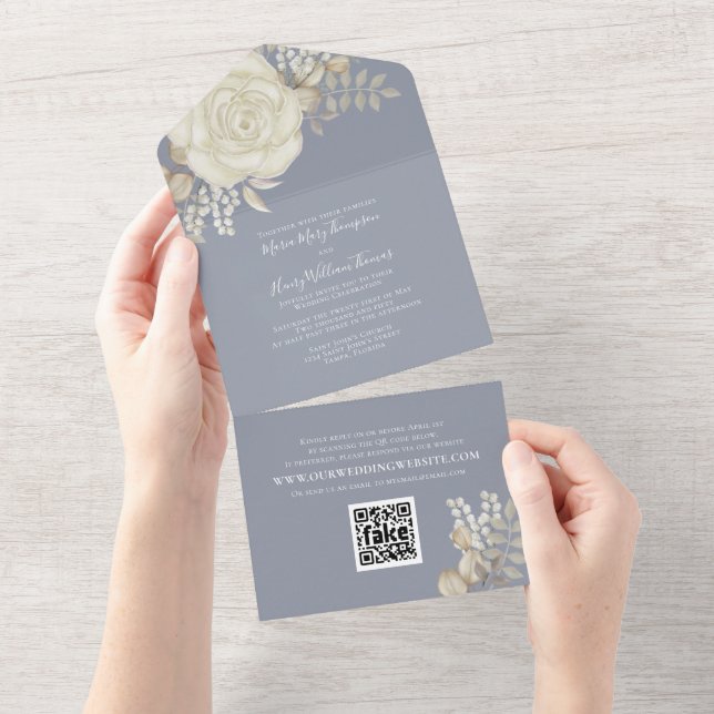 Código QR da Folhagem de Marfim do Rosa de Aquarel (Aba destacável)