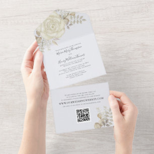 Código QR da Folhagem de Marfim Floral Elegante Wa