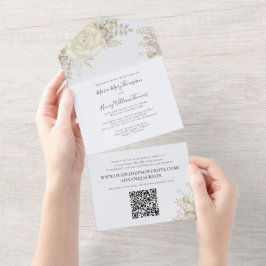 Código QR da Folhagem de Marfim Floral Elegante Wa