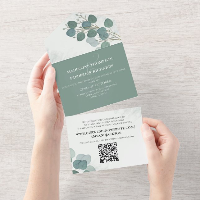 Código QR da Folhagem Russa Elegante Moderna Eucal (Aba destacável)