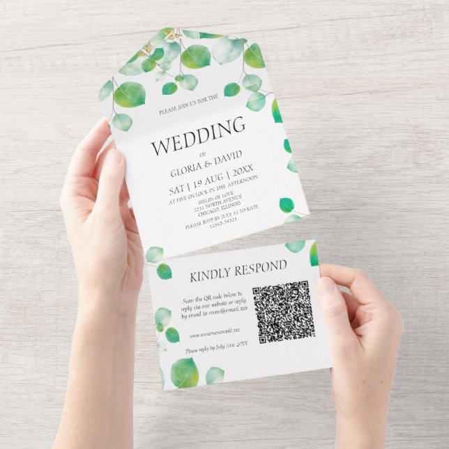 Código QR da Folhagem Verde Elegante (Aba destacável)