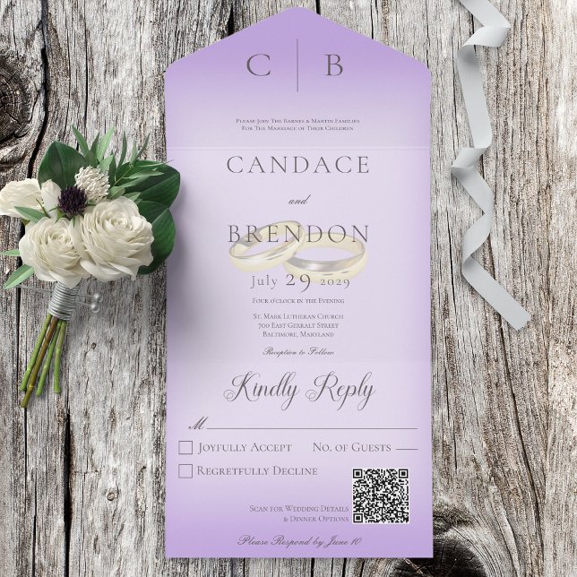 Código QR da Lavanda Moderna dos Anéis de Casament (Criador carregado)