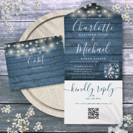 Código QR da Madeira Rústica Azul Casamento das Lu