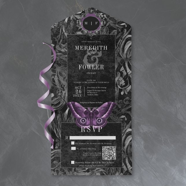 Código QR da Mariposa Filigrana Roxa Preta Gótica (Criador carregado)