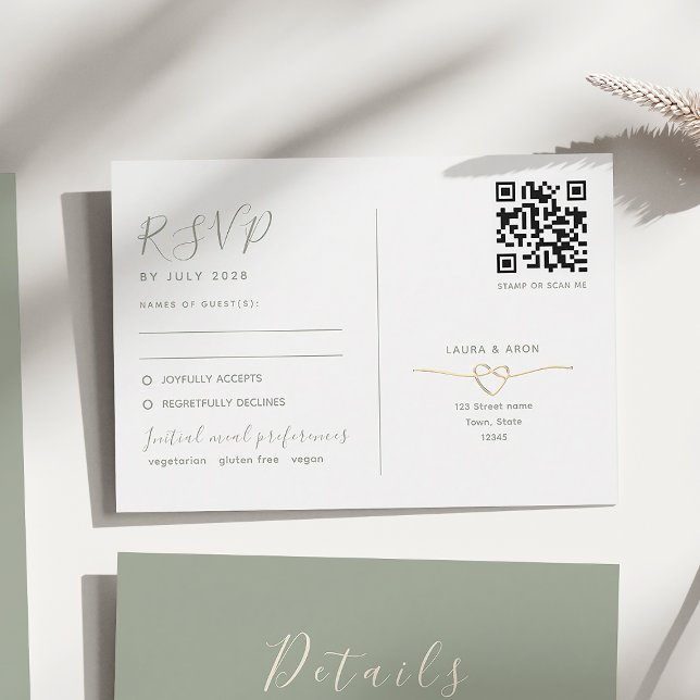 Código QR da placa RSVP de Casamento de Sage Minim (Criador carregado)