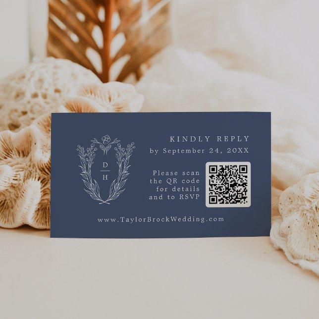 Código QR DAPHNE Azul Escuro Cartões RSVP de Casam (DAPHNE QR Code Dark Blue Simple Wedding RSVP Cards)