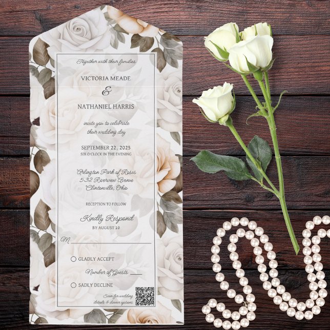 Código QR das Rosas Brancas Elegantes (Criador carregado)