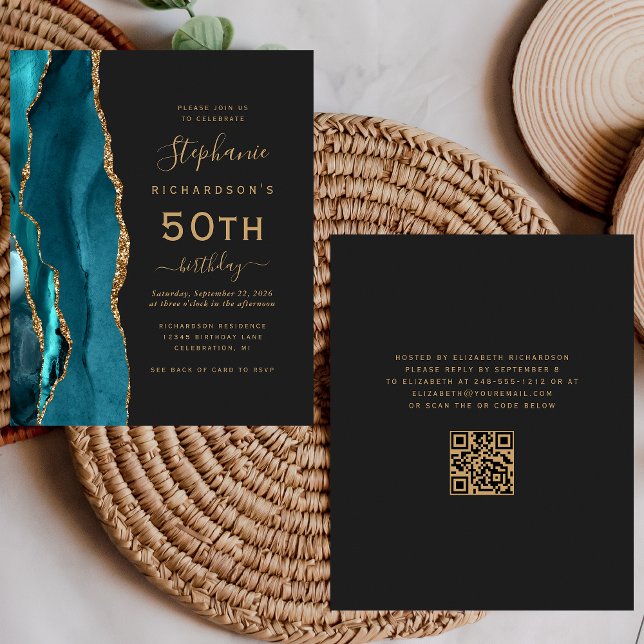 Código QR de 50º Aniversário do Teal Dourado do Or (Criador carregado)