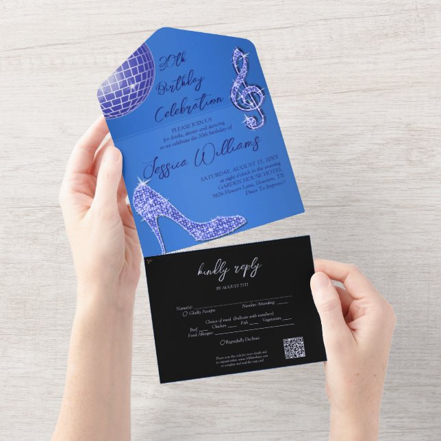 Código QR de aniversário de 30 anos azul e preto (Aba destacável)