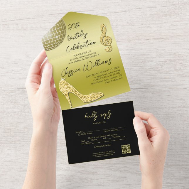 Código QR de aniversário de 30 anos preto e Dourad (Aba destacável)