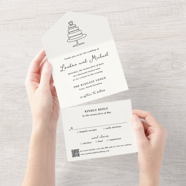 Código QR de Bolo Desenhado à Mão Casamento Modern (Tearaway)
