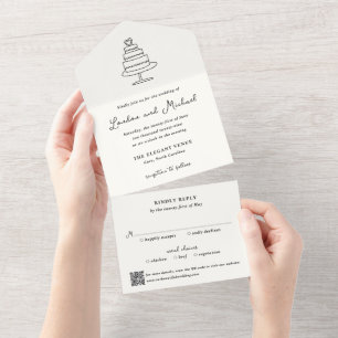Código QR de Bolo Desenhado à Mão Casamento Modern