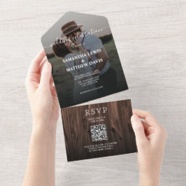Código QR de Casamento ao Ar Livre em Madeira Rúst
