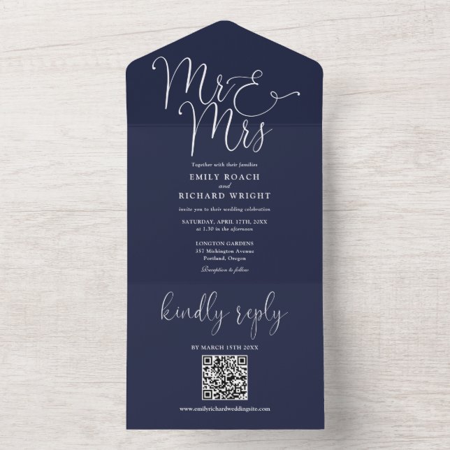 Código QR de Casamento Azul Marinho Sr e Sra Moder (Interno)