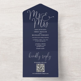 Código QR de Casamento Azul Marinho Sr e Sra Moder