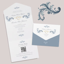 Código QR de Casamento Azul Vintage Dusty