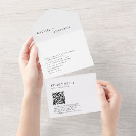 Código QR de Casamento Branco Mínimo Negra Moderno