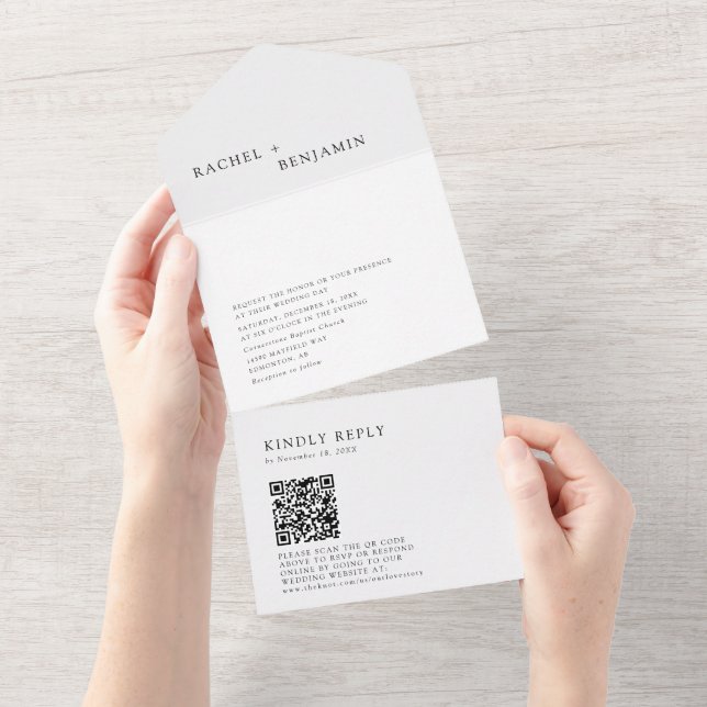 Código QR de Casamento Branco Mínimo Negra Moderno (Tearaway)