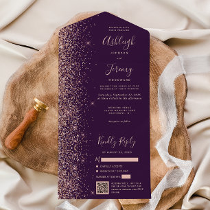 Código QR de Casamento com Brilho Dourado Rosa Rox