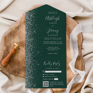 Código QR de Casamento com Brilho Prateado Verde E