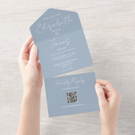 Código QR de Casamento com Letra Elegante Azul Poe