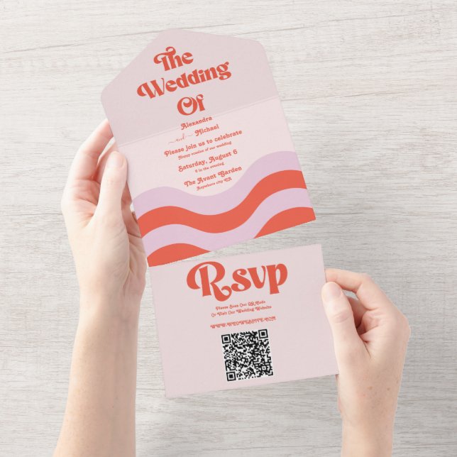 Código QR de Casamento com Tipografia Laranja Rosa (Aba destacável)