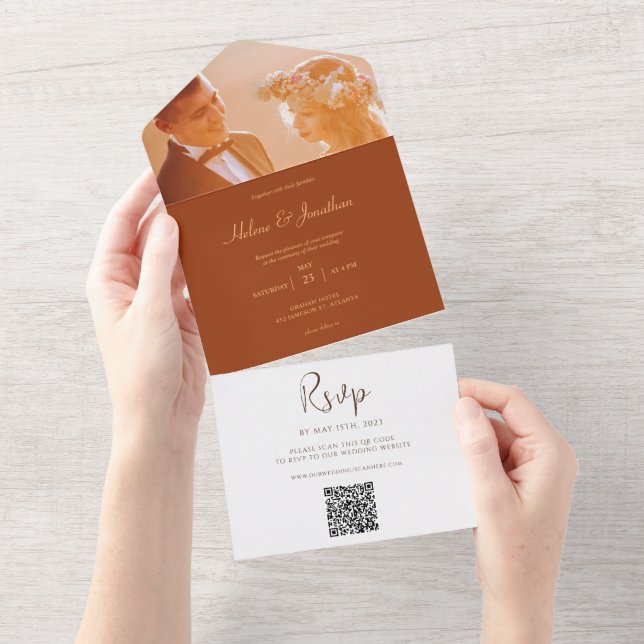 Código QR de Casamento de Foto Mínimo Laranja Quei (Aba destacável)