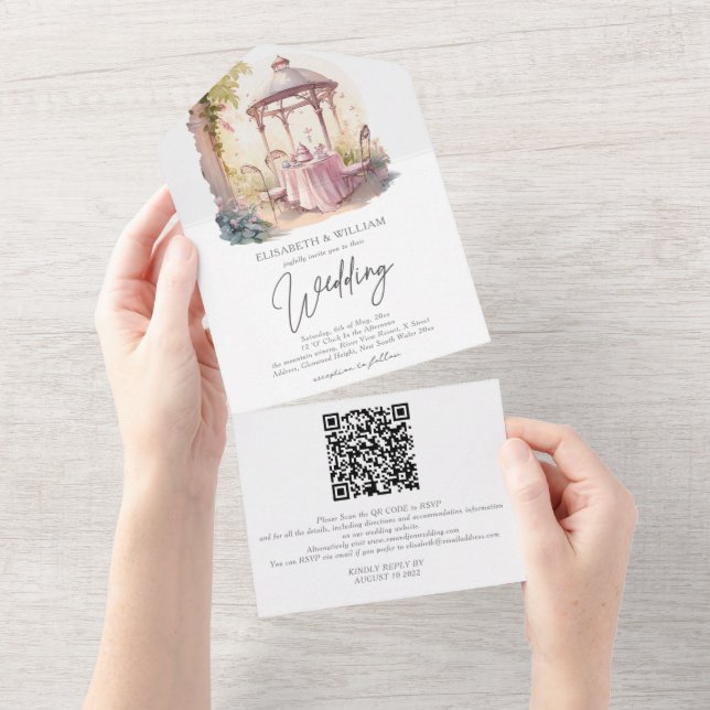 Código QR de Casamento de Jardim de Aquarela Rsvp (Aba destacável)