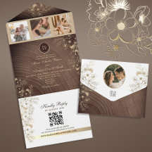Código QR de Casamento de Madeira Rústica