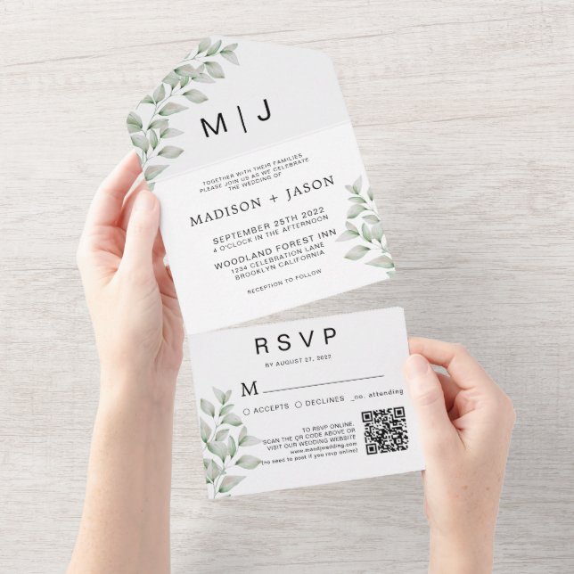 Código QR de Casamento de Monograma Mínimo Simples (Tearaway)