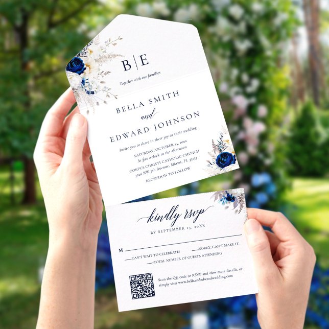 Código QR de Casamento do Monograma Floral Branco  (Criador carregado)