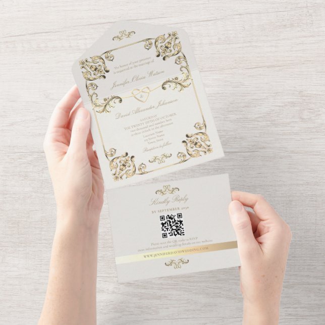 Código QR de Casamento Dourado Barroco (Tearaway)