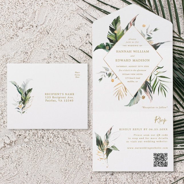 Código QR de Casamento Dourado de Folhagem de Aqua (Criador carregado)