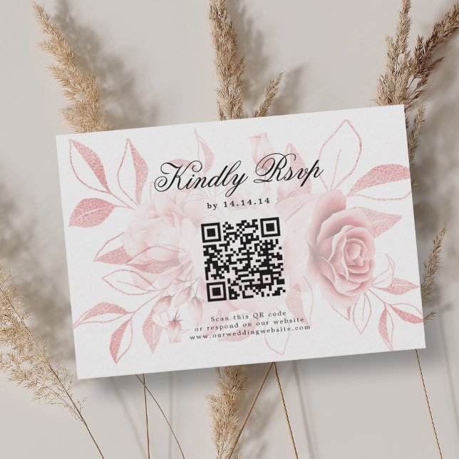 Código QR de Casamento Elegante RSVP Cor-de-rosa-r (Elegant Wedding QR Code RSVP Blush Pink Floral)