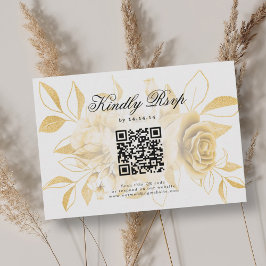 Código QR de Casamento Elegante RSVP Dourado Flora