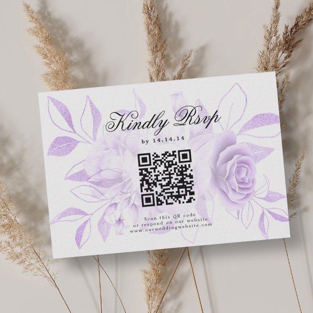 Código QR de Casamento Elegante RSVP Purple Floral (Elegant Wedding QR Code RSVP Purple Floral)