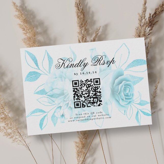 Código QR de Casamento Elegante RSVP Turquoise Flo (Elegant Wedding QR Code RSVP Turquoise Floral)