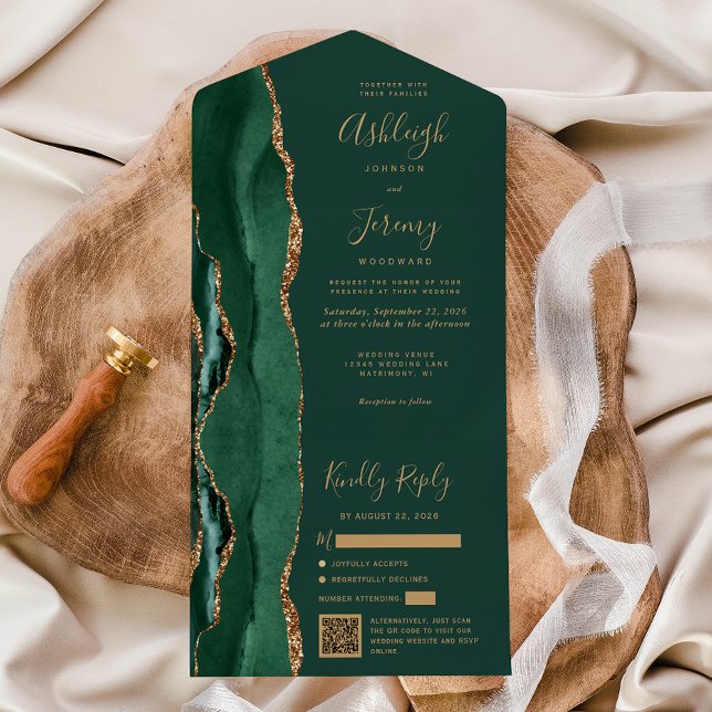 Código QR de Casamento em Ouro com Ágata Esmeralda (Criador carregado)