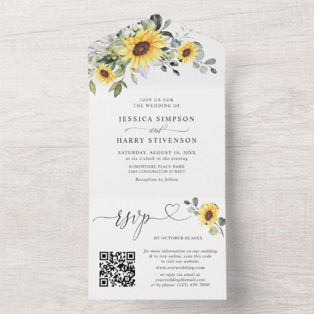 Código QR de Casamento Eucalyptus Sunflower Elegan (Interno)
